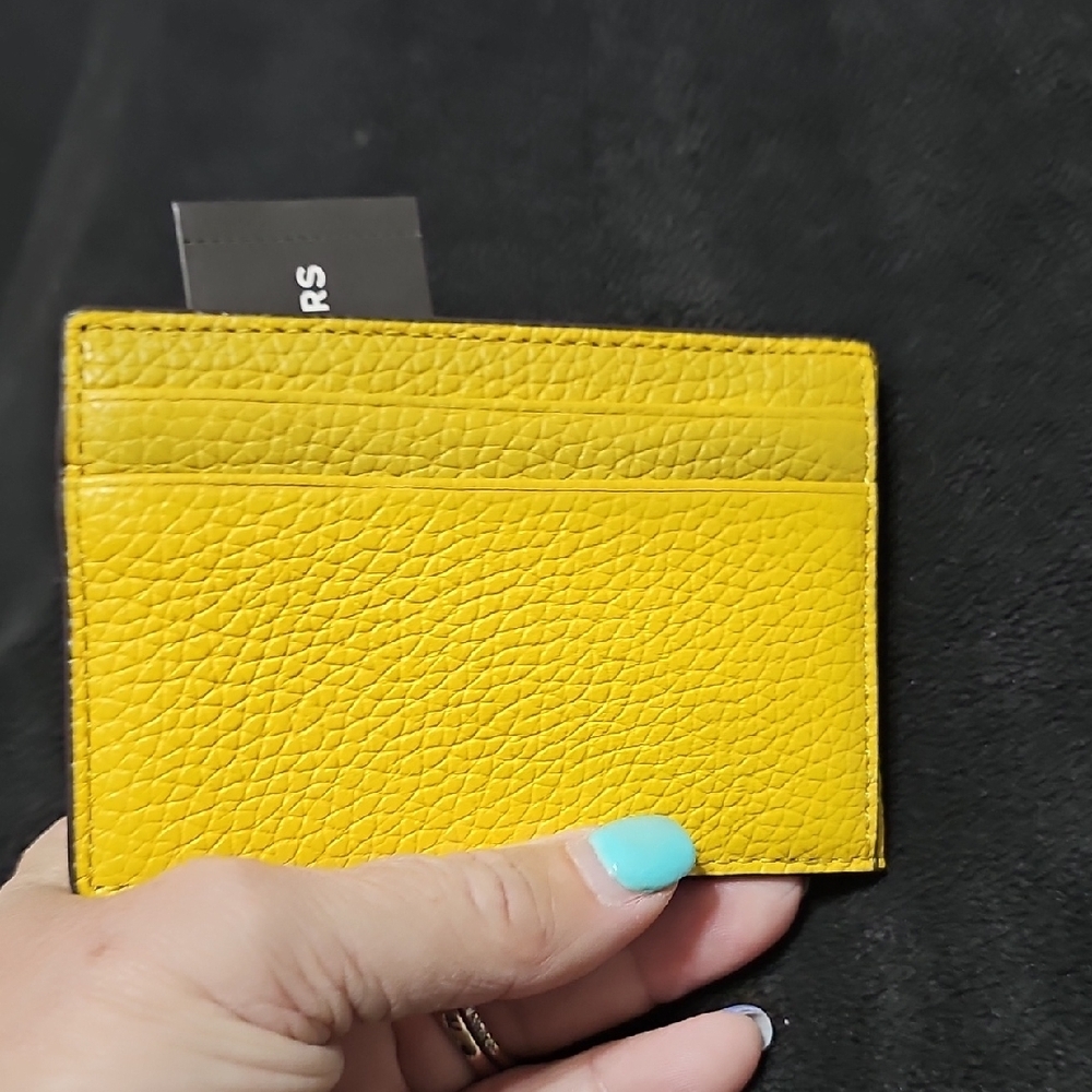 Michael Kors Yellow Pebbled Leather Card Wallet - Picture 3 of 4
